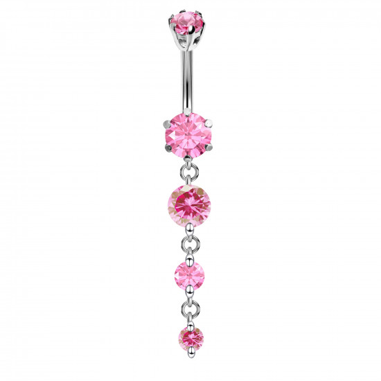 Sterling Silver 3 Drop Round CZ Crystal Belly Bars 1.6mm / 14G - Various Colours - All our Jewellery is Quality Checked by Sheffield Assay office