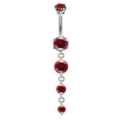 Sterling Silver 3 Drop Round CZ Crystal Belly Bars 1.6mm / 14G - Various Colours - All our Jewellery is Quality Checked by Sheffield Assay office