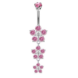 Sterling Silver 3 Drop Butter Cup Flowers CZ Crystal Belly Bars 1.6mm / 14G - Various Colours - All our Jewellery is Quality Checked by Sheffield Assay office