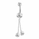 Sterling Silver 2 Drop Round CZ Crystal Studded with Silver Chain Belly Bars 1.6mm / 14G - Various Colours - All our Jewellery is Quality Checked by Sheffield Assay office
