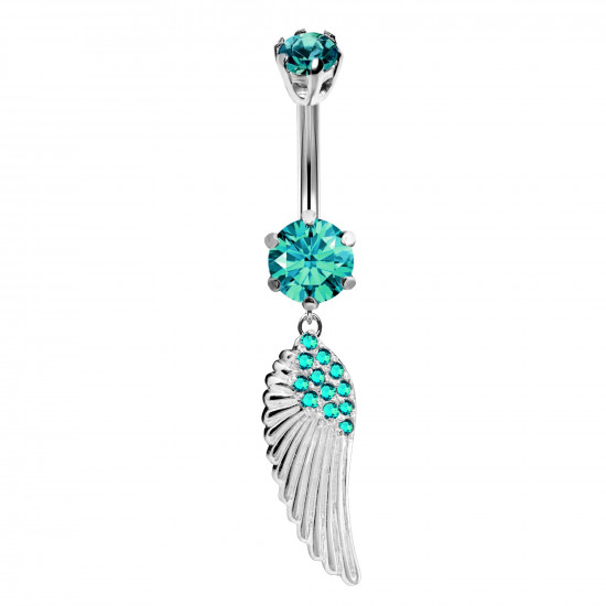 Sterling Silver Charm Angel Wing CZ Crystal Studded Belly Bars 1.6mm / 14G - Various Colours - All our Jewellery is Quality Checked by Sheffield Assay office