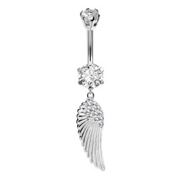 Sterling Silver Charm Angel Wing CZ Crystal Studded Belly Bars 1.6mm / 14G - Various Colours - All our Jewellery is Quality Checked by Sheffield Assay office
