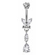 Sterling Silver Butterfly Drop Dangle CZ Crystal Belly Bars 1.6mm / 14G - Various Colours - All our Jewellery is Quality Checked by Sheffield Assay office