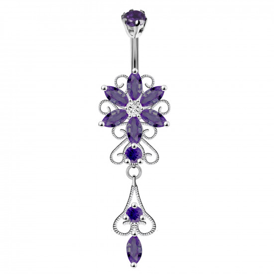Sterling Silver Wild Flower CZ Crystal in Celtic Design Belly Bars 1.6mm / 14G - Various Colours - All our Jewellery is Quality Checked by Sheffield Assay office