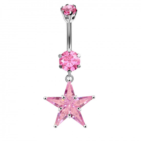 Sterling Silver Star Shape Dangle CZ Crystal Belly Bars 1.6mm / 14G - Various Colours - All our Jewellery is Quality Checked by Sheffield Assay office