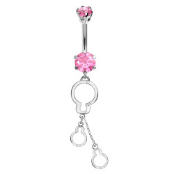Sterling Silver Handcuff Chain Dangle Belly Bar with CZ Crystals - Various Colours - All our Jewellery is Quality Checked by Sheffield Assay office