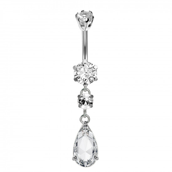 Sterling Silver Drop Dangle Belly Bars Made Of CZ Glass Stone Crystals - Various Colours - All our Jewellery is Quality Checked by Sheffield Assay office