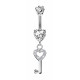 Sterling Silver Key Bellybar - Surgical Steel 14G with CZ Crystals - Various Colours - All our Jewellery is Quality Checked by Sheffield Assay office