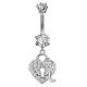 Heart & Key Belly Belly Bars in Silver with CZ Crystals - Various Colours - All our Jewellery is Quality Checked by Sheffield Assay office