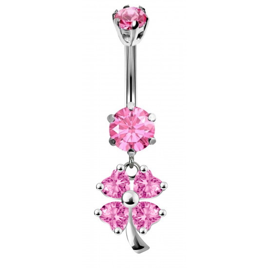 Sterling Lucky Clover Leaf Dangle CZ Crystal Belly Bars 1.6mm / 14G - Various Colours - All our Jewellery is Quality Checked by Sheffield Assay office