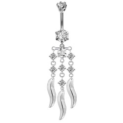 Sterling Silver Dangle Drop Chandelier Belly Bar Made Of CZ Crystals - Various Colours - All our Jewellery is Quality Checked by Sheffield Assay office