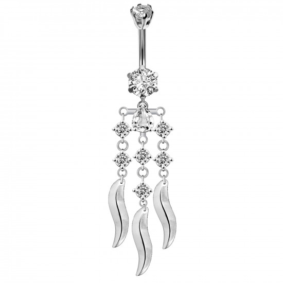 Sterling Silver Dangle Drop Chandelier Belly Bar Made Of CZ Crystals - Various Colors 