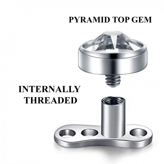 Surgical steel 316L Flat top Pyramid Internal Threaded Gem Top - AAA CZ Crystals (5pcs)