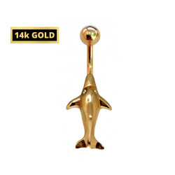 14K Gold Belly Bar - Dolphin