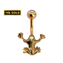 14K Gold Belly Bar - Frog