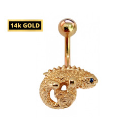 14K Gold Belly Bar - Chameleon Lizard