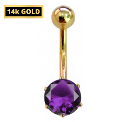 14K Gold Belly Bar - Round Centre