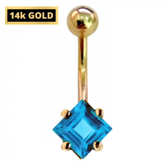 14K Gold Belly Bar - Emerald
