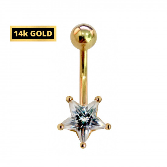 14K Gold Belly Bar - Solitaire Star