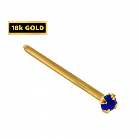 18K Gold Straight Nose Pin with Round CZ Crystals