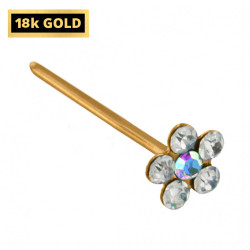 18K Gold Straight Flower Nose Pin with CZ Crystals