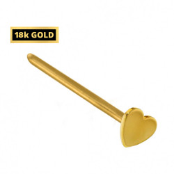 18K Gold Straight Plain Heart Nose Pin