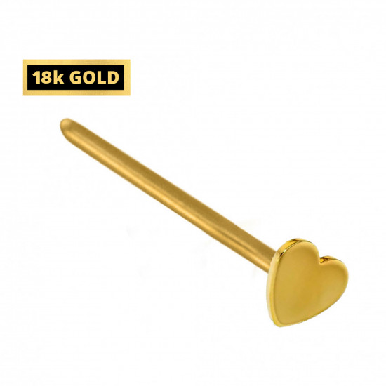 18K Gold Straight Nose Stud - Plain Heart