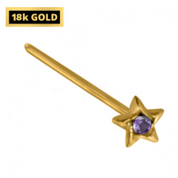 18K Gold Straight Star Nose Pin with Center CZ Crystals