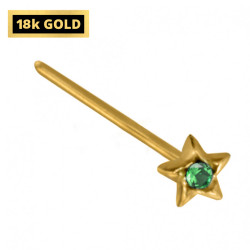 18K Gold Straight Star Nose Pin with Center CZ Crystals