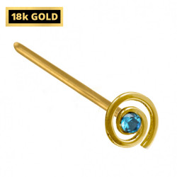 18K Gold Straight Nose Pin with Twirl Design and CZ Crystals