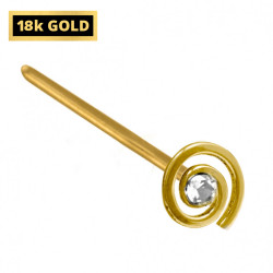 18K Gold Straight Nose Pin with Twirl Design and CZ Crystals