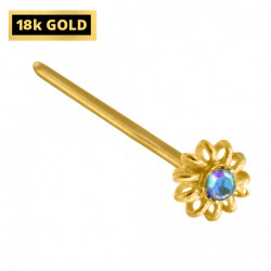 18K Gold Nose Pin / Stud - Flower Design with the Highest Quality CZ Crystals