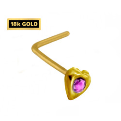 18K Gold Nose Ring - L Shape Heart Nose Pin with Highest Quality Crystal hand set
