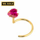 18K Gold Nose Ring with Quality Delicate Heart Crystal Hand Set - Beautiful Gold Nose Stud 