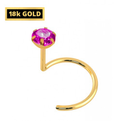 18K Gold Nose Ring with Quality Round Crystal Hand Set - Beautiful Gold Nose Stud