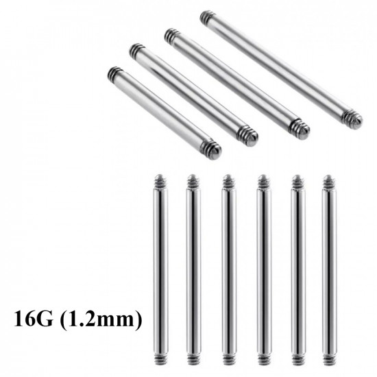 Surgical Steel 316L Straight Barbell Body parts 16G (1.2mm)  (10pcs) - Quality tested by Sheffield Assay Office England