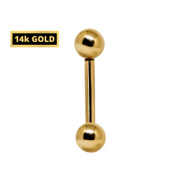 Straight Barbell Piercing - 14K Solid Gold for Tongue, Daith, Helix, Tragus, Eyebrows, nipple bar and more