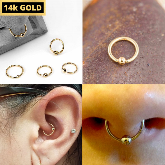 14K Solid Gold Captive Bead Ring Piercing (BCR) - 16G