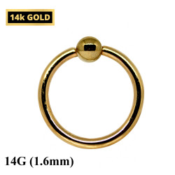 14K Gold Captive Bead Ring Piercing Ball Closure Ring (BCR) 14G for Septum, Eyebrow, Nipple, Lip, Nose and more.