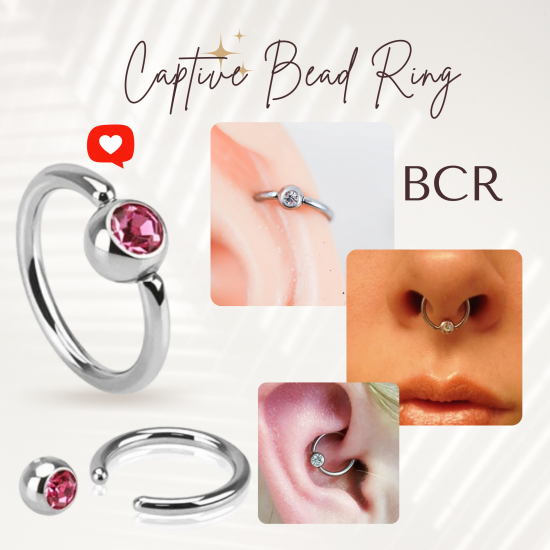 Captive Bead Ring, Ball Closure Ring (BCR) with Gem Ball Crystals - Piercing for Septum, Eyebrow, Nipple, Lip, Nose, Cartilage and More - Quality Tested by Sheffield Assay Office in England