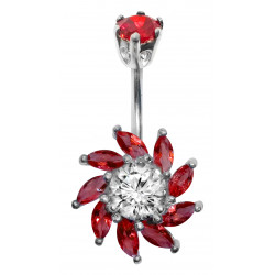 Silver 925 Blaze Design Belly Button Piercing Bar with CZ Crystals - Various Colours - All our Jewellery is Quality Checked by Sheffield Assay office