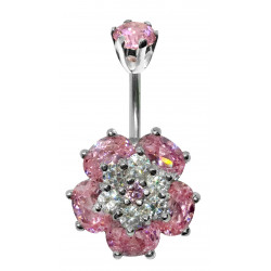 Sterling Silver Wild Flower CZ Crystal Belly Bars 1.6mm / 14G - Various Colours - All our Jewellery is Quality Checked by Sheffield Assay office