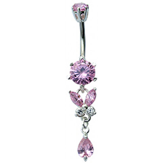Sterling Silver Drop Dangle Butterfly CZ Crystal Belly Bars 1.6mm / 14G - Various Colours - All our Jewellery is Quality Checked by Sheffield Assay office