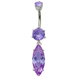 Sterling Silver Marquise Cut Drop Dangle CZ Crystal Belly Bars 1.6mm / 14G - Various Colours - All our Jewellery is Quality Checked by Sheffield Assay office