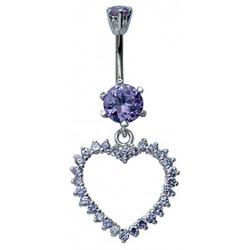 Sterling Silver Open Heart Belly Bars Studded with Surround CZ Crystals - Various Colours - All our Jewellery is Quality Checked by Sheffield Assay office