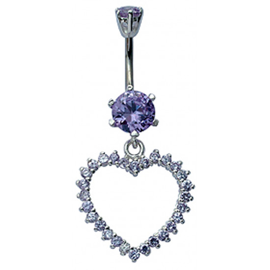 Sterling Silver Open Heart Belly Bars Studded with Surround CZ Crystals - Various Colours - All our Jewellery is Quality Checked by Sheffield Assay office
