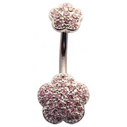 Sterling Silver Double Petunia Flower CZ Crystal Studded Belly Bars 1.6mm / 14G - Various Colours - All our Jewellery is Quality Checked by Sheffield Assay office