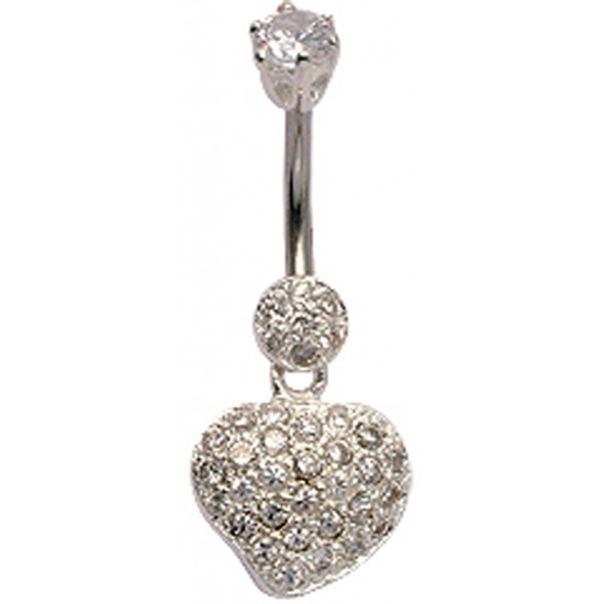 Sterling Silver Heart Studded Belly Bars with CZ Crystals - Various Colours - All our Jewellery is Quality Checked by Sheffield Assay office