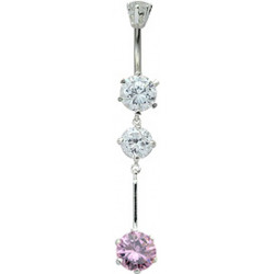 Silver Round Drop Dangle Belly Bars with CZ Crystals - Various Colours - All our Jewellery is Quality Checked by Sheffield Assay office