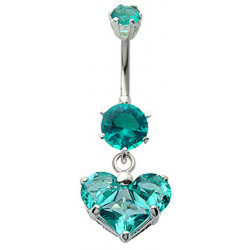 Sterling Dangle Heart Belly Bar Made Of CZ Crystals - Various Colours - All our Jewellery is Quality Checked by Sheffield Assay office